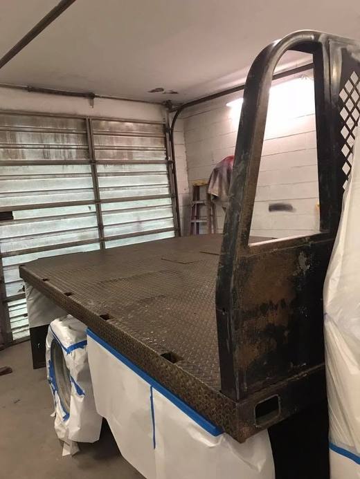 A steel flatbed stripped down
